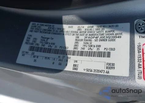 2014 Ford Fiesta Titanium from USA, damaged, VIN 3FADP4FJ0EM239949
